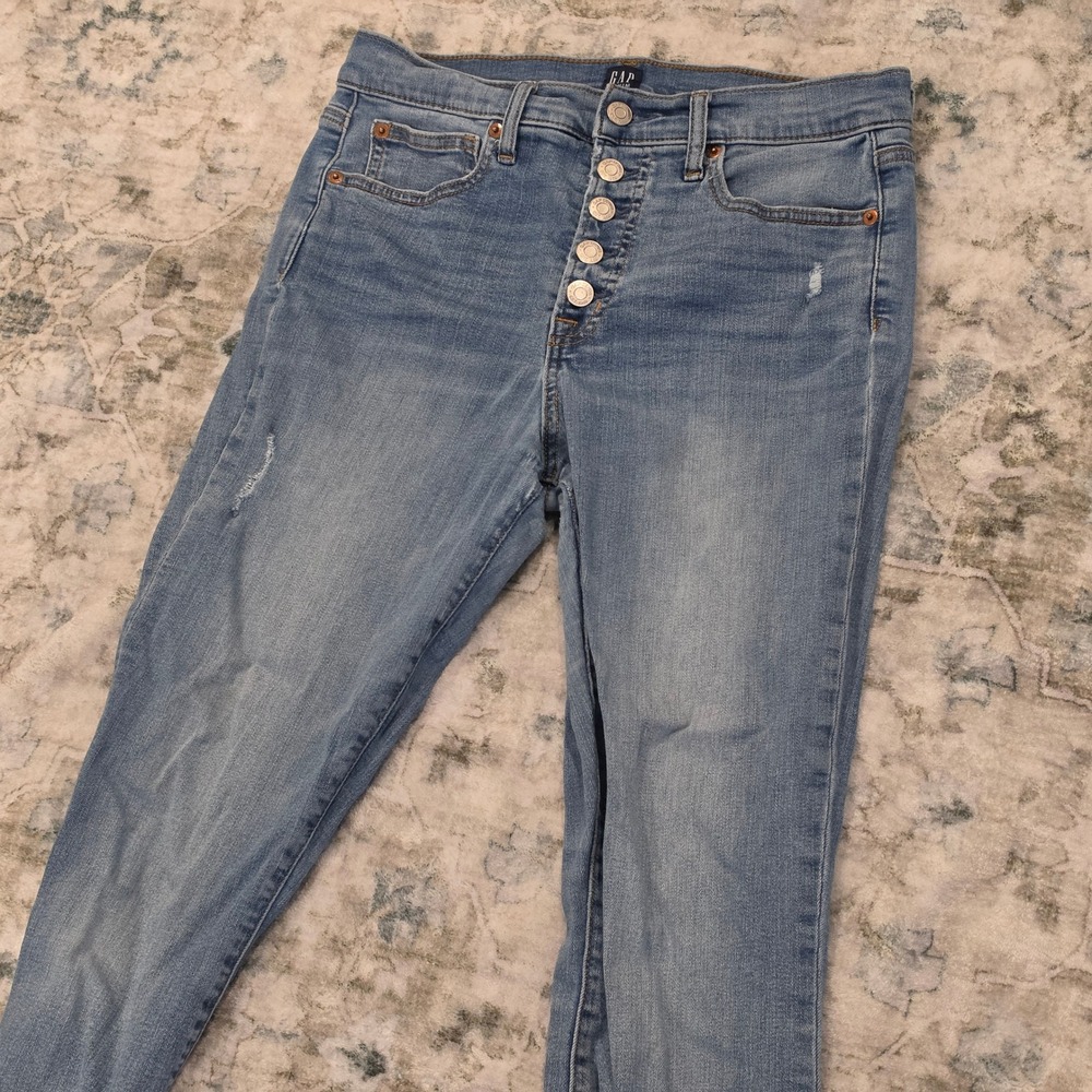 Gap Denim Womens 8/29 True Skinny High Rise Button Fly Raw Hem Jeans Light Wash